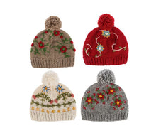 Load image into Gallery viewer, Embroidered Beanie Hats w/Pom-Pom - 4 asst