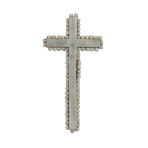 Medium Gray Beaded Wood Cross