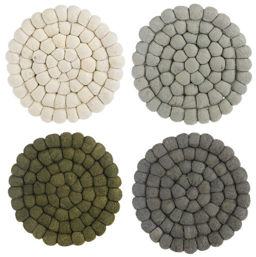 Oversized Handmade Felted Wool Pom Trivet, 4 asst