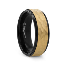 Load image into Gallery viewer, CREED Gold-Plated Raised Hammered Finish Black Tungsten Wedding Band