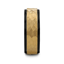 Load image into Gallery viewer, CREED Gold-Plated Raised Hammered Finish Black Tungsten Wedding Band