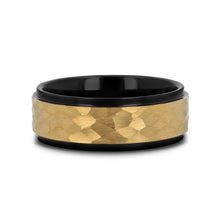 Load image into Gallery viewer, CREED Gold-Plated Raised Hammered Finish Black Tungsten Wedding Band