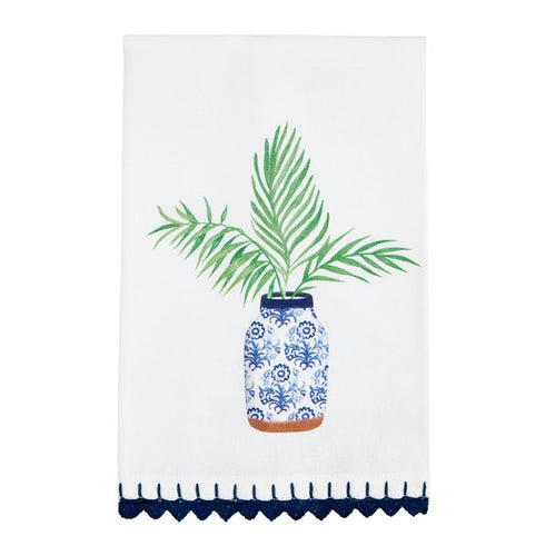 Palm Plant Blue Trim Towel