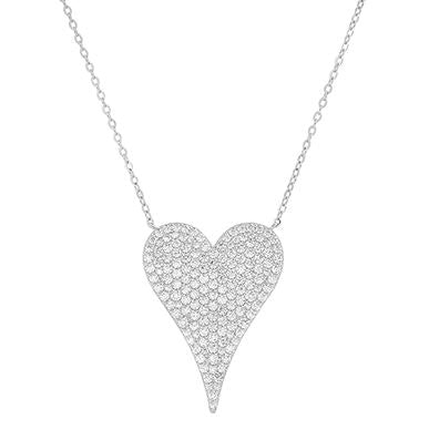 Pave CZ Heart Pendant Necklace