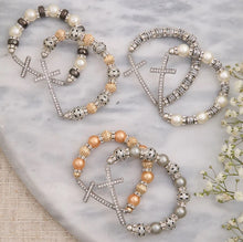 Load image into Gallery viewer, Pearl &amp; Stone Cross Bracelet