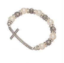 Load image into Gallery viewer, Pearl &amp; Stone Cross Bracelet