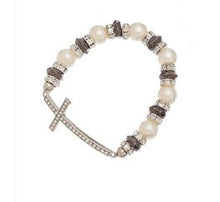 Load image into Gallery viewer, Pearl &amp; Stone Cross Bracelet