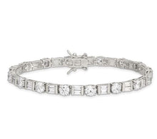 Load image into Gallery viewer, Rhodium-plated Sterling Silver Baguette and Round CZ Bracelet