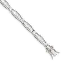 Load image into Gallery viewer, Rhodium-plated Sterling Silver Baguette and Round CZ Bracelet