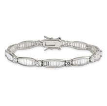 Load image into Gallery viewer, Rhodium-plated Sterling Silver Baguette and Round CZ Bracelet