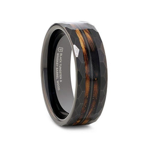 RIFF Black Tungsten with Charred Whiskey Barrel and Guitar String Wedding Ring