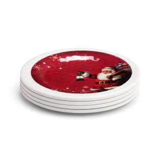 Red Snowfall Santa Melamine Appetizer Plates - Set of 4