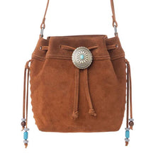 Load image into Gallery viewer, Yellowstone Sundown Ember Suede Leather Bucket Bag - Maple Brown