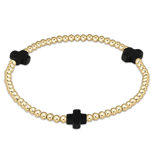 Signature Cross Gold Pattern 3mm Bead Bracelet-Onyx