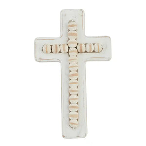 Small White Beaded Wood Cross