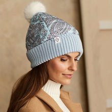 Load image into Gallery viewer, Soft Sky Paisley Quilted Pom Beanie