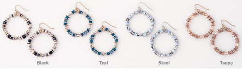 Square Bead Circle Earrings, 4 Asst