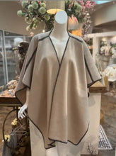 Load image into Gallery viewer, Stitched Edge Trim Cape Wrap - L Beige