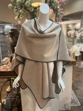 Load image into Gallery viewer, Stitched Edge Trim Cape Wrap - L Beige