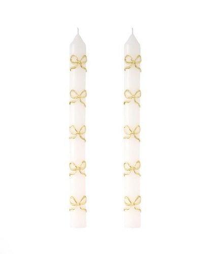 Taper Candle, Set of 2 - Gold Bows