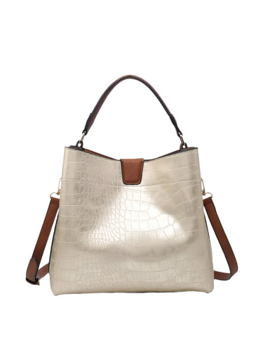 Tati Vegan Satchel- Crocodile Champagne
