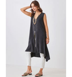 V Neck Tank Tunic-Black