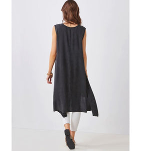 V Neck Tank Tunic-Black