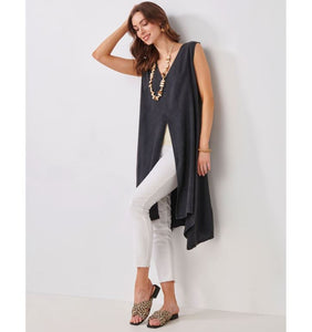 V Neck Tank Tunic-Black