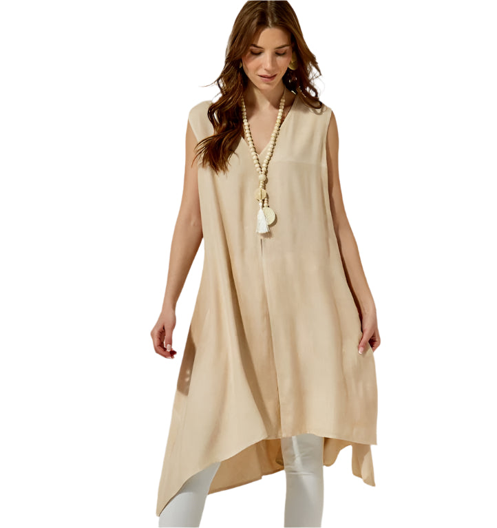 V Neck Tank Tunic-Sand