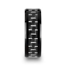 Load image into Gallery viewer, TITAN Black Beveled Ceramic Ring with Silver &amp; Black Carbon Fiber Inlay
