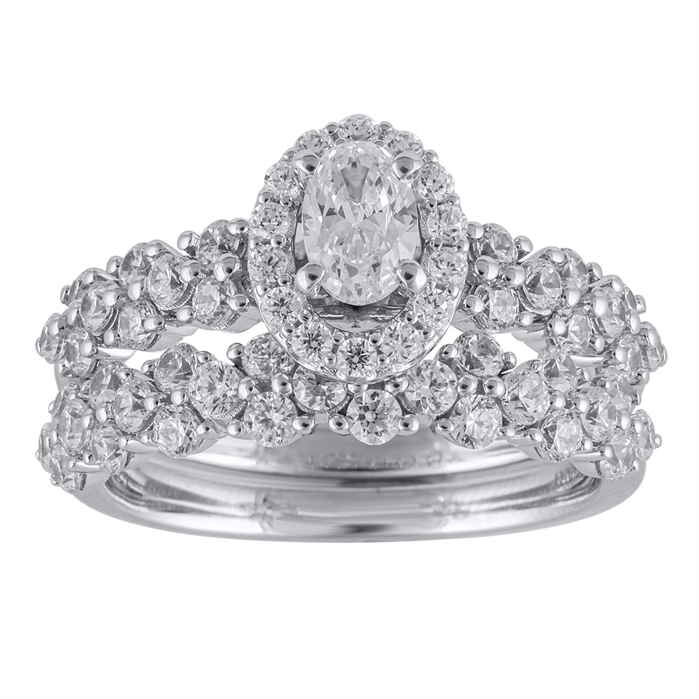 14K White Gold 3/8 CT Halo Engagement Ring, Wedding Band