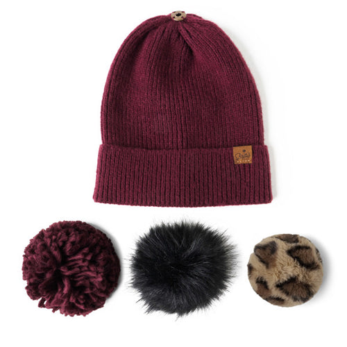 Britt's Knits Snap To It Mix & Match Pom Hat - Wine