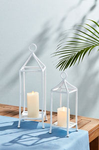 White Bamboo Metal Lantern Set