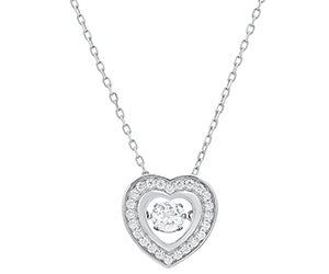 Sterling Silver Dancing CZ Heart Necklace