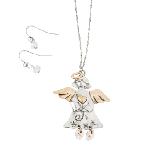 Dainty Angel Pendant Necklace & Earring Set