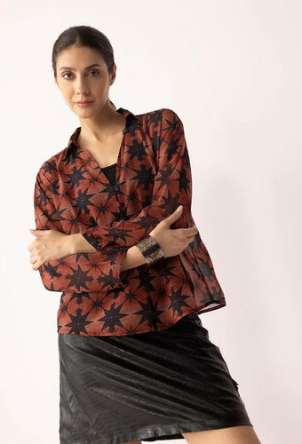Astro Printed Top in Burnt Orange