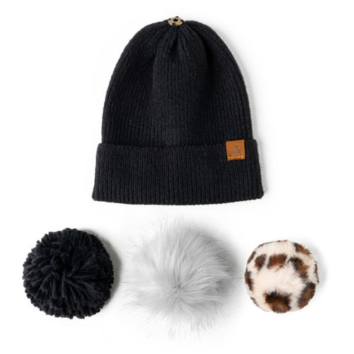Britt's Knits Snap To It Mix & Match Pom Hat - Black