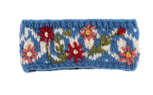 Knit Floral Headband - Blue