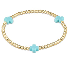 Load image into Gallery viewer, Signature Cross Gold Pattern 3mm Bead Bracelet- Turquoise