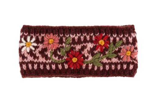 Knit Floral Headband - Burgundy