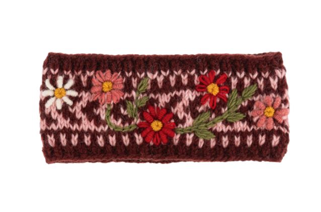Knit Floral Headband - Burgundy