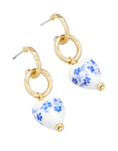 Load image into Gallery viewer, Ceramic Heart Blue Flowers Earrings