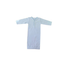 Load image into Gallery viewer, Picot Trim 2 Button Day Gown: Blue Trim / 3 Mos