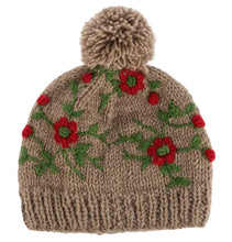 Load image into Gallery viewer, Embroidered Beanie Hat with Pom-Pom - Taupe