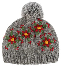 Load image into Gallery viewer, Embroidered Beanie Hat with Pom-Pom - Gray