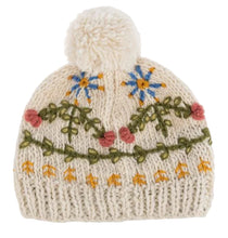 Load image into Gallery viewer, Embroidered Beanie Hat with Pom-Pom - Cream
