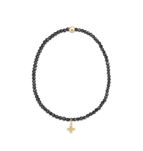 Faceted Hematite 2mm Signature Cross Gold Charm Bead Bracelet