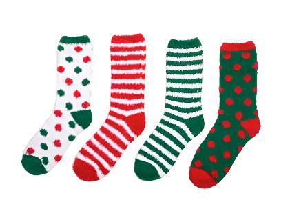 Holiday Fuzzy Socks, 4 Asst.