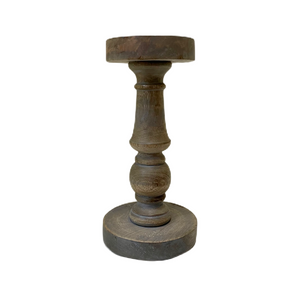 Gray Wash Wood Pillar Candle Holder 9"