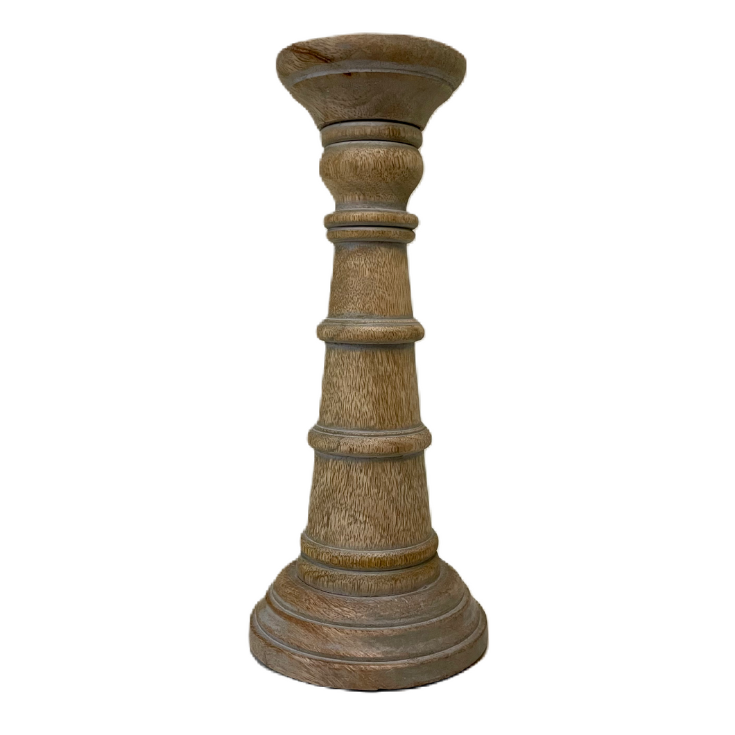 Gray Wash Wood Pillar Candle Holder 12